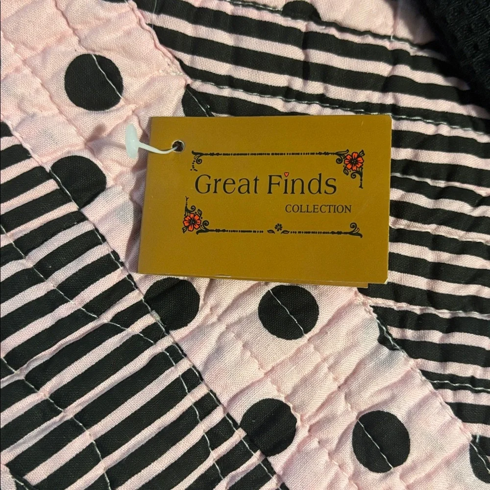Pink & Black Polka Dot Table Square & Dish Towel Set by Great Finds NWT